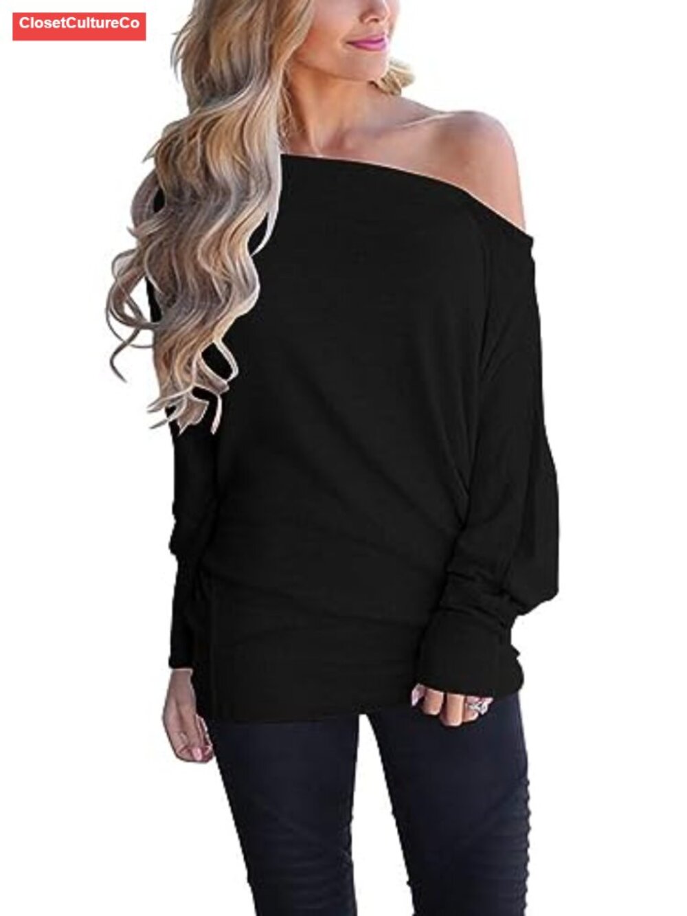 Women's Long Sleeve Off Shoulder Tunic Top Oversized Blouse